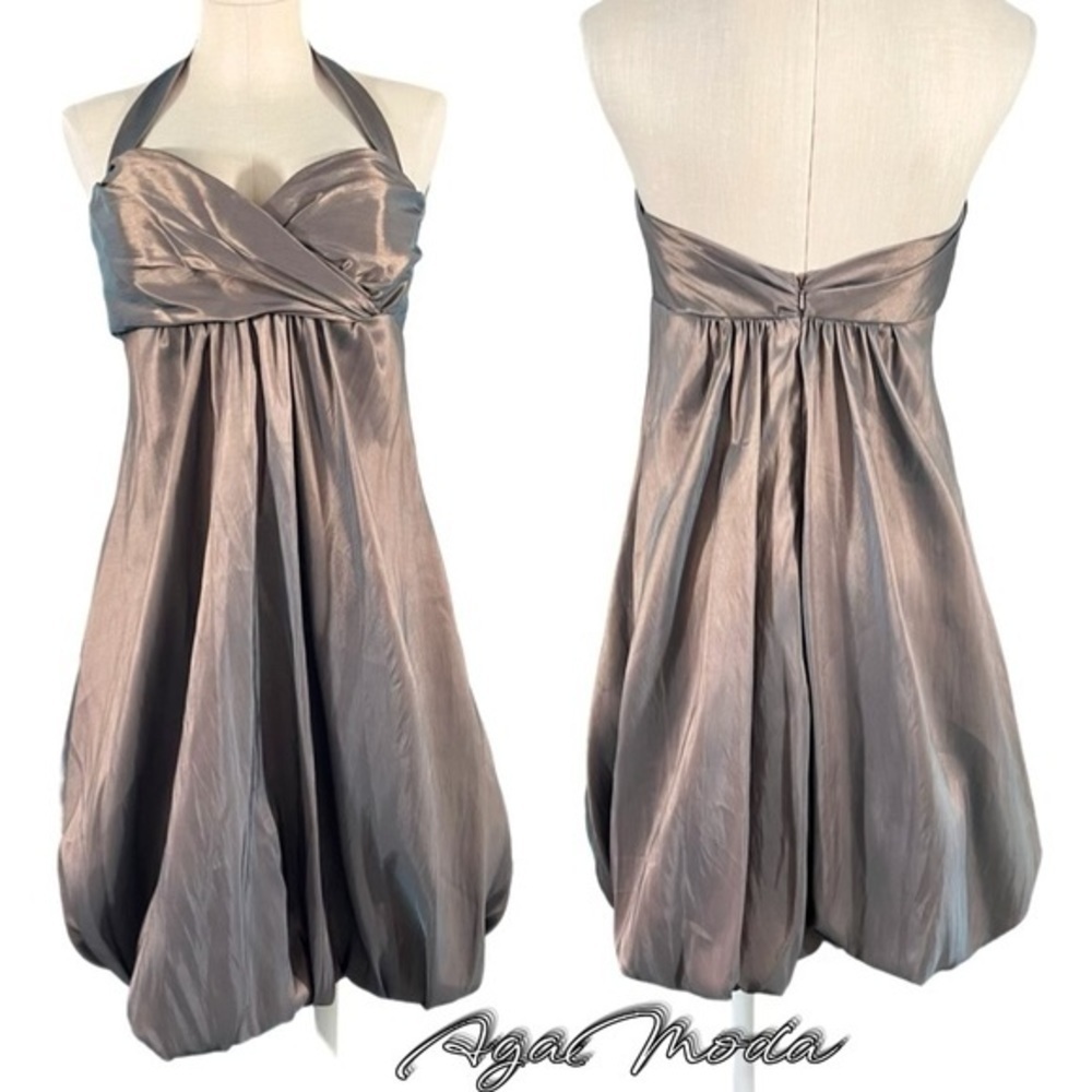 Jim Hjelm Occasions Taffeta Prom, Bridesmaid Grayish Blue and Rose Gold Dress